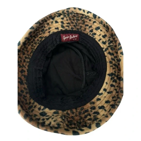 Goorin Bros Leopard Bucket Hat Faux Fur EUC Animal Print AOP Chic Vogue Brown - Picture 3 of 7